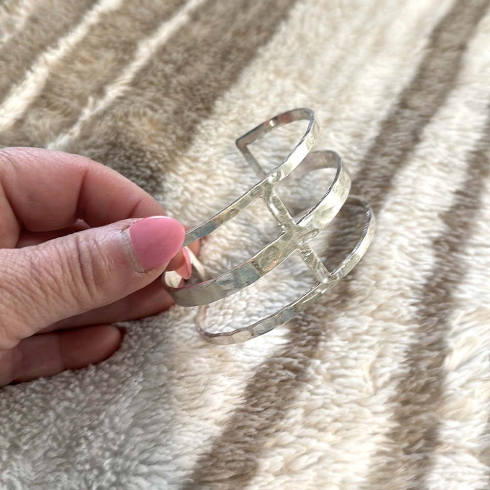 Silver wide cuff open bangle